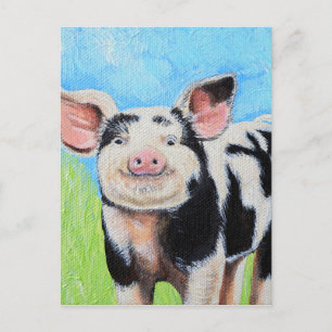 Postal Pintura de cerdito feliz