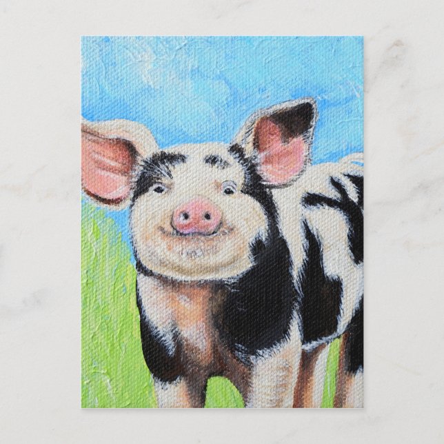 Postal Pintura de cerdito feliz (Anverso)