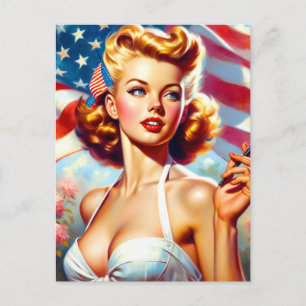 Postal Pintura de Chica estadounidense vintage