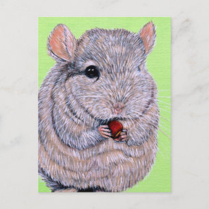 Postal Pintura de chinchilla mimoso mordisqueando