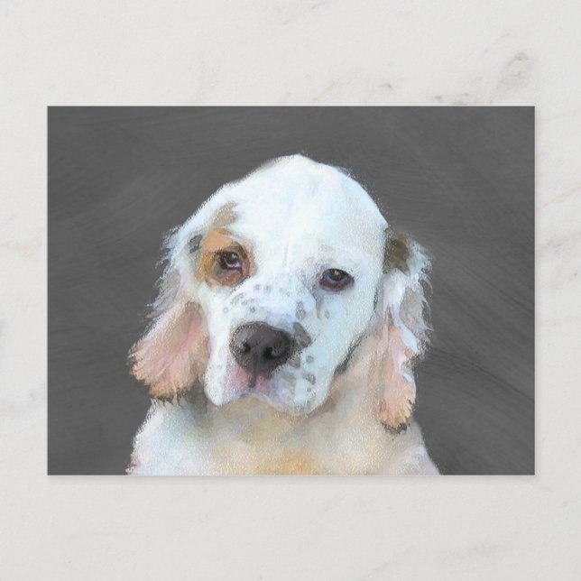 Postal Pintura de Clumber Spaniel - Arte de Perro Origina (Anverso)