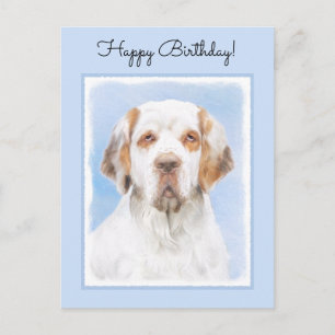 Postal Pintura de Clumber Spaniel - Arte de Perro Origina