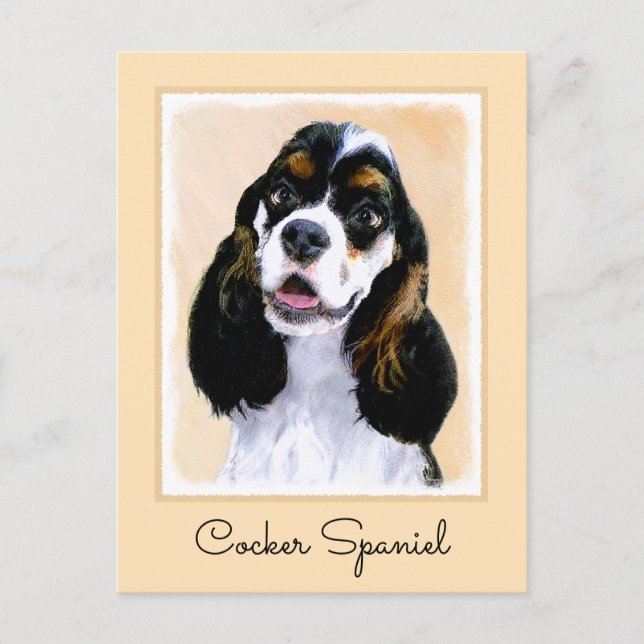 Postal Pintura de Cocker Spaniel (Parti) - Arte Perro Ori (Anverso)