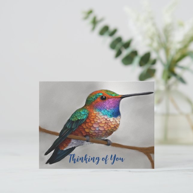 Postal Pintura de colibrí de Vibrant Allen (Anverso de pie)