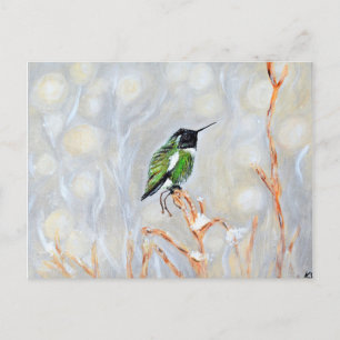 Postal Pintura de colibrí del día de nieve