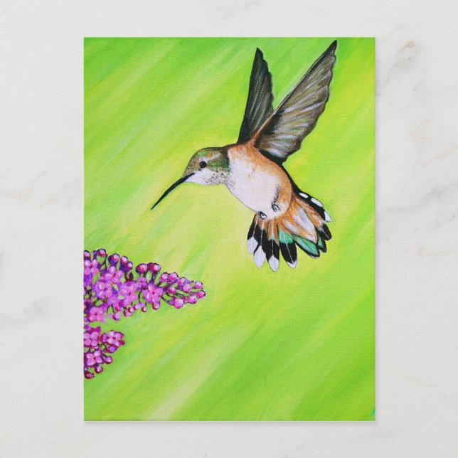 Postal Pintura de colibrí y lagarto (Anverso)