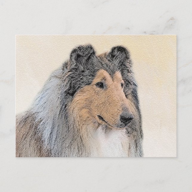 Postal Pintura de Collie (Rough) - Arte de Perro Original (Anverso)