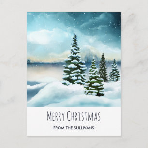 Postal Pintura de color acuático de invierno panorámico