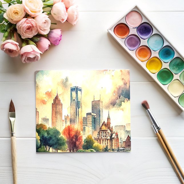 Postal Pintura de color de agua de Detroit Michigan (Subido por el creador)