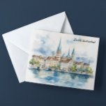 Postal Pintura de color de agua de Suiza Zúrich<br><div class="desc">Echa un vistazo a esta hermosa obra de arte acuática de la Suiza de Zúrich impresa en una postal que muestra los monumentos y edificios de la ciudad suiza. Este producto hace un recuerdo y una idea de regalo asombrosos para todos los turistas. Puedes añadir tu texto y comprar ahora....</div>