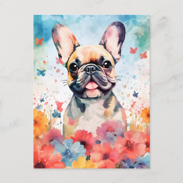 Postal Pintura de color de Bulldog francés (Anverso)