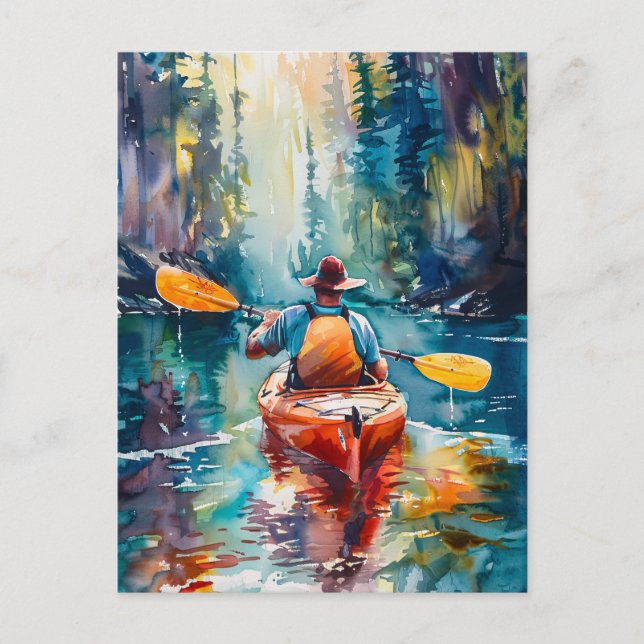 Postal Pintura de color kayak (Anverso)