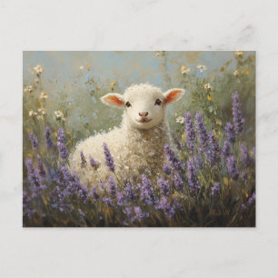 Postal Pintura de cordero y lavanda