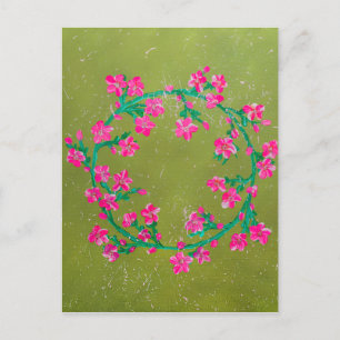 Postal Pintura de corona de flores rosadas texturizadas