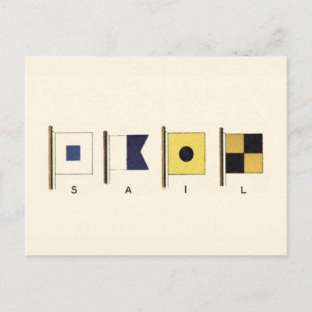 Postal Pintura de cuatro banderas con vela escrita debajo (Anverso)