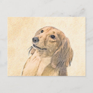 Postal Pintura de Dachshund (de cabello largo) - Arte Per