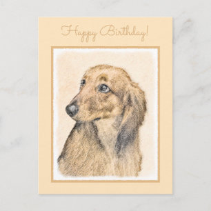 Postal Pintura de Dachshund (de cabello largo) - Arte Per
