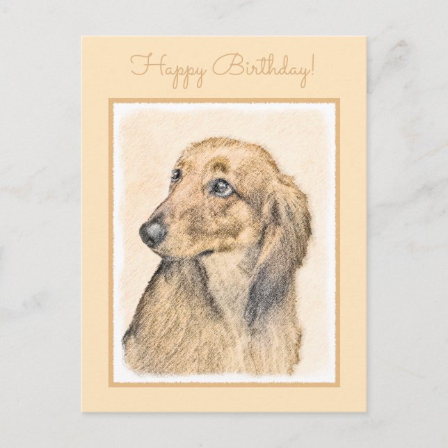 Postal Pintura de Dachshund (de cabello largo) - Arte Per (Anverso)