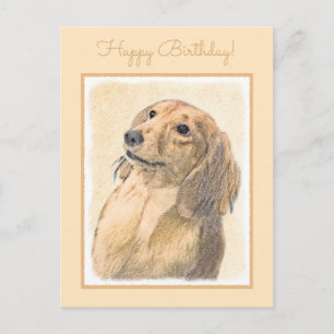 Postal Pintura de Dachshund (de cabello largo) - Arte Per