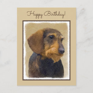 Postal Pintura de Dachshund (Pelo duro) Arte original de 