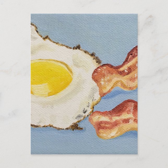 Postal Pintura de desayuno con tocino y huevo (Anverso)