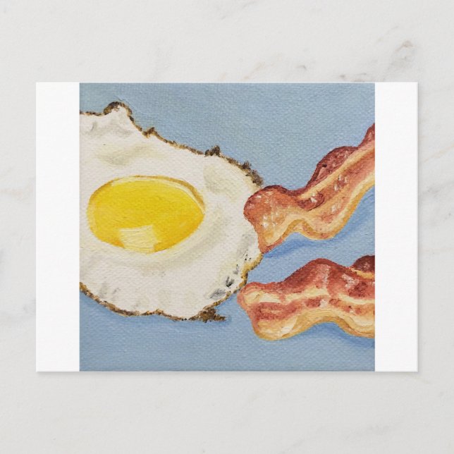 Postal Pintura de desayuno con tocino y huevo (Anverso)
