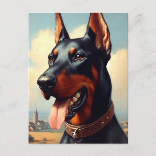 Postal Pintura de Doberman Vintage (Anverso)