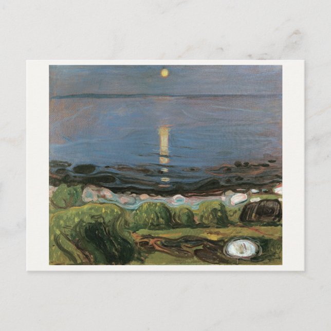 Postal Pintura de Edvard Munch, Noche de Verano en la Pla (Anverso)