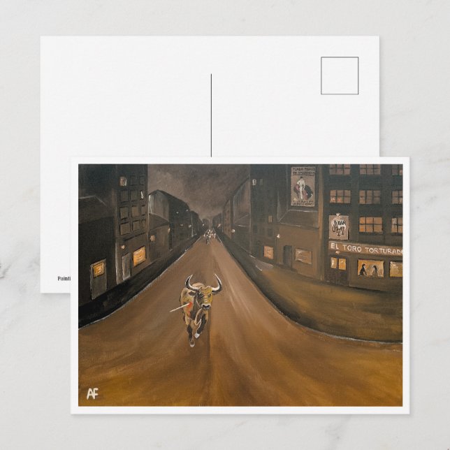 Postal Pintura de El Toro Torturado por Alfred Fox (Anverso / Reverso)