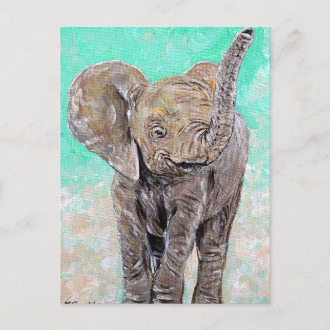 Postal Pintura de elefante bebé (Anverso)