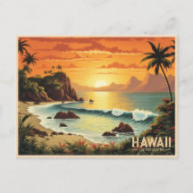 Pintura de época del paraíso tropical de Hawái Bea