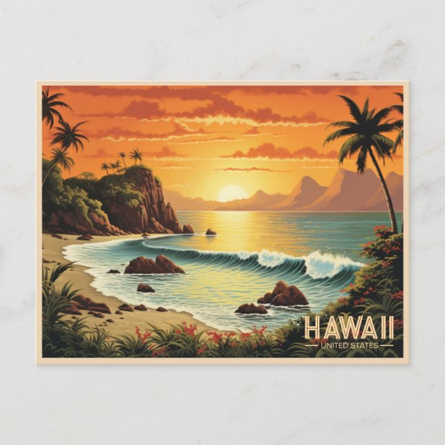 Postal Pintura de época del paraíso tropical de Hawái Bea (Anverso)