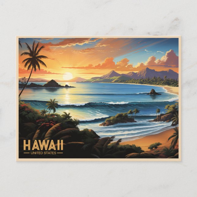 Postal Pintura de época del paraíso tropical de Hawaii Be (Anverso)