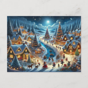 Postal Pintura de escenas nevadas en la aldea de los navi