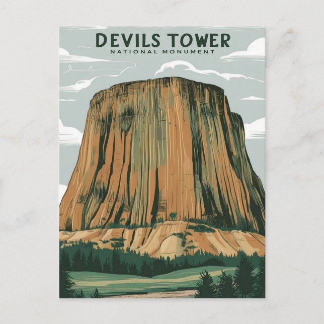 Postal Pintura de estilo de Devils Tower National Monumen (Anverso)