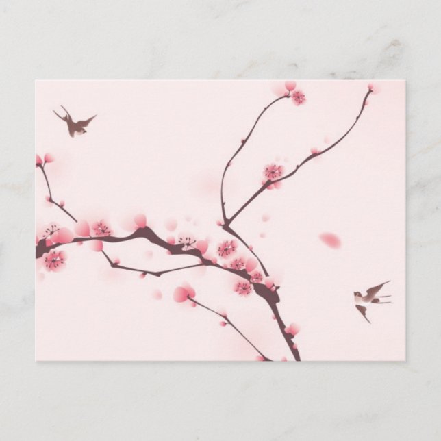 Postal Pintura de estilo oriental, flor de cerezo (Anverso)