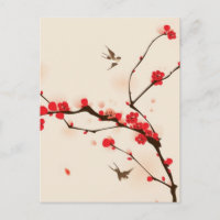 Pintura de estilo oriental, flor de ciruela en la