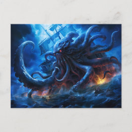 Postal Pintura de fantasía Kraken atacando un barco en el
