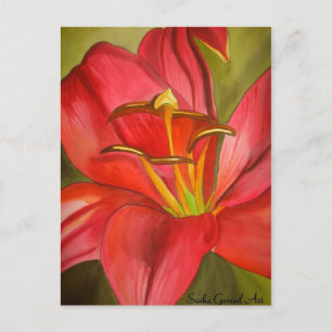 Postal Pintura de flor de acuarela de Red Alert Lily
