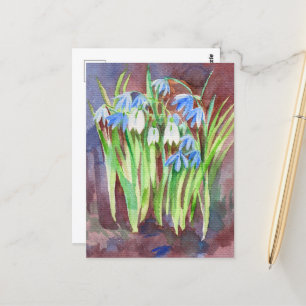 Postal pintura de flor de primavera azul de escila siberi