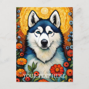 Postal Pintura de flor Husk Siberiano de Arte de Perro