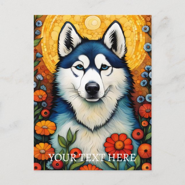Postal Pintura de flor Husk Siberiano de Arte de Perro (Anverso)