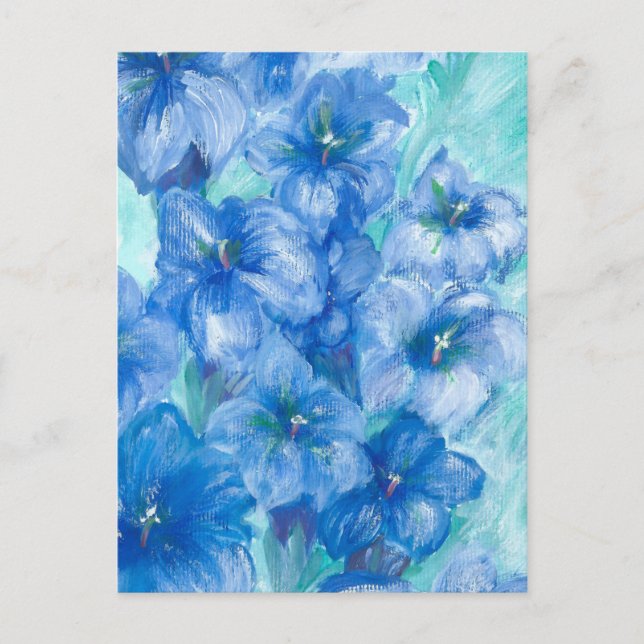 Postal Pintura de flor silvestre azul gentiano (Anverso)