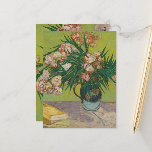 Postal Pintura de flores de adelfa de Vincent Van Gogh (Anverso/Reverso In Situ)