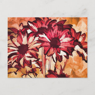 Postal Pintura de flores rojas