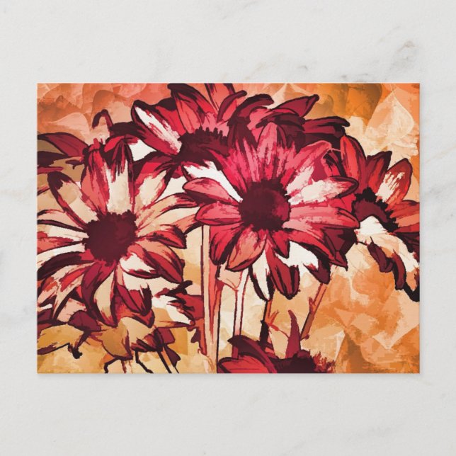 Postal Pintura de flores rojas (Anverso)
