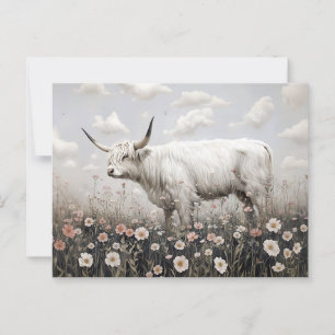 Postal Pintura de flores silvestres rosadas de la vaca bl