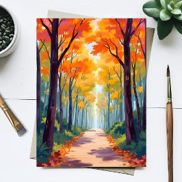 Postal Pintura de follaje de otoño del camino de otoño