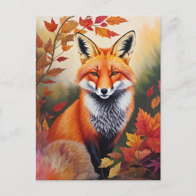 Postal Pintura de Fox de otoño (Anverso)