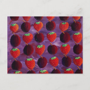 Postal Pintura de Fresas y Ciruelas